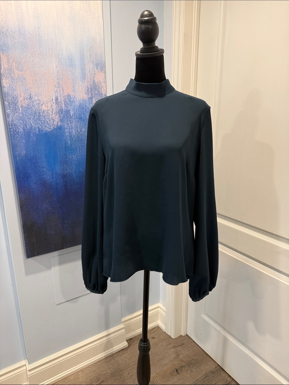 Babaton Teal Mock Neck Long Sleeve Blouse
